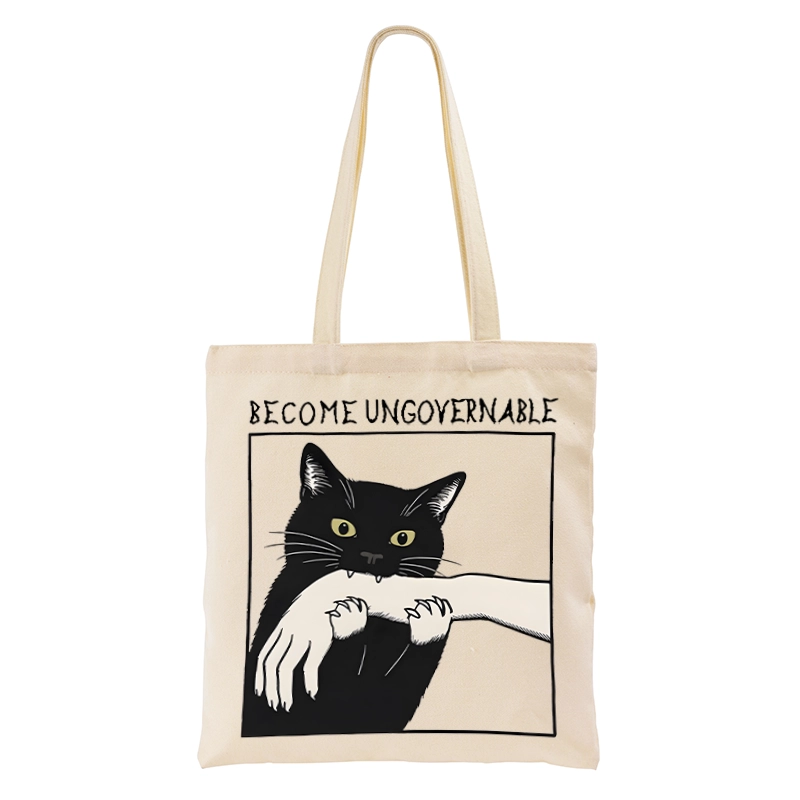 Tokyo-Tiger Black Cat Biting Tote Bag