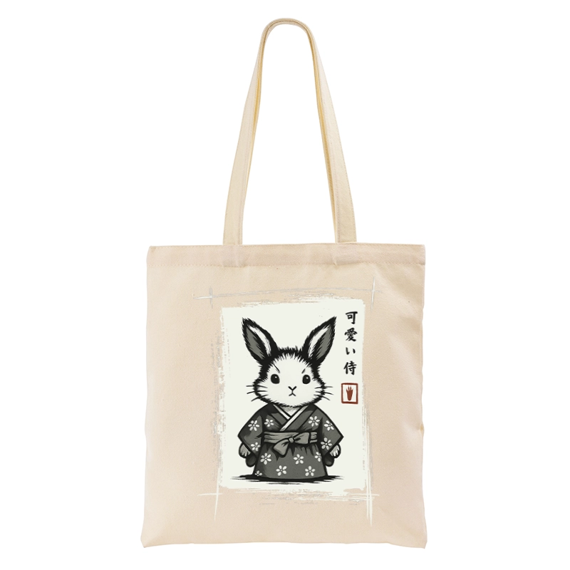 Tokyo-Tiger Woodcut Bunny Tote Bag