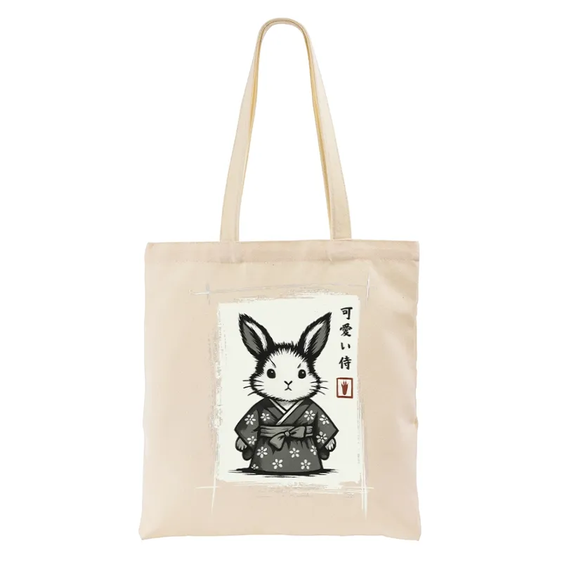 Tokyo-Tiger Woodcut Bunny Tote Bag