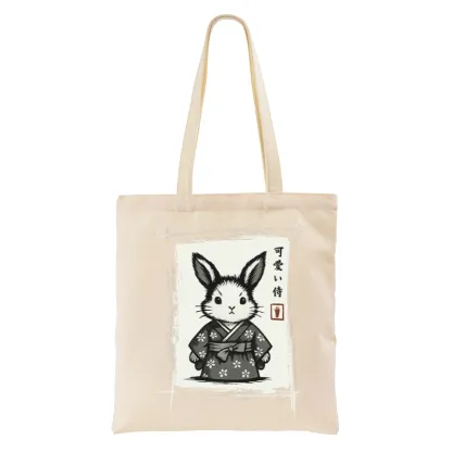 Tokyo-Tiger Woodcut Bunny Tote Bag