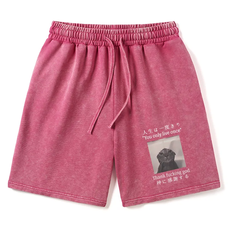 Tokyo-Tiger Funny Melancholy Cat Washed Shorts