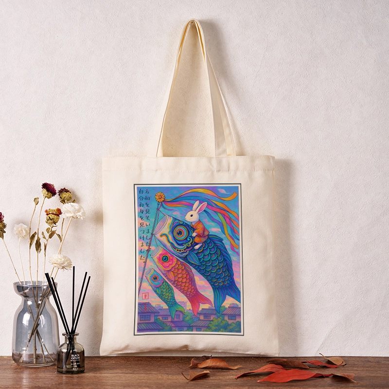 Tokyo-Tiger Ukiyoe Rabbit Ride Carp Streamer Poster Tote Bag