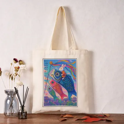 Tokyo-Tiger Ukiyoe Rabbit Ride Carp Streamer Poster Tote Bag