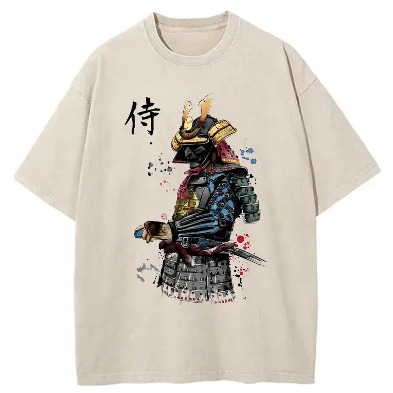 Tokyo-Tiger Retro Japanese Samurai Washed T-Shirt