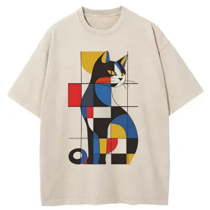 Tokyo-Tiger Mondrian Cat Washed T-Shirt