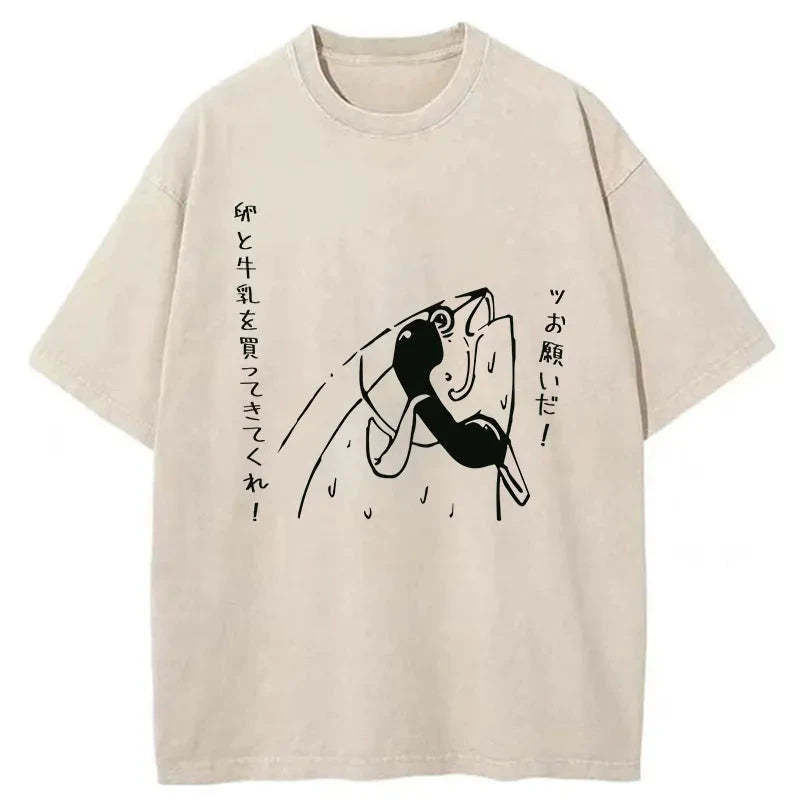 Tokyo-Tiger A Fish On The Phone Washed T-Shirt-tokyo-tiger