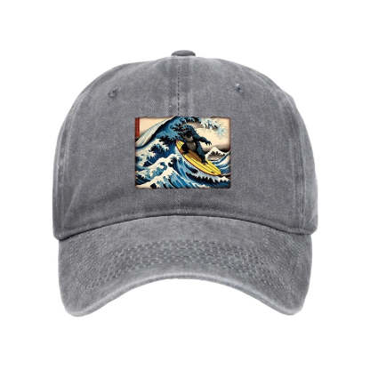 Tokyo-Tiger Dinosaur Surfing Japanese Washed Cap