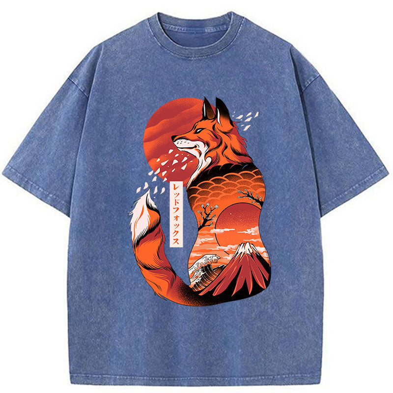 Tokyo-Tiger Japanese fox tattoo Washed T-Shirt