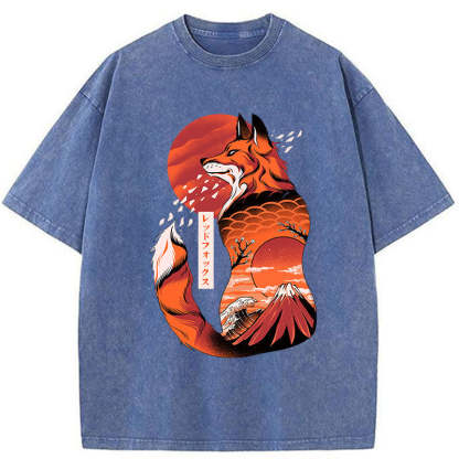 Tokyo-Tiger Japanese fox tattoo Washed T-Shirt