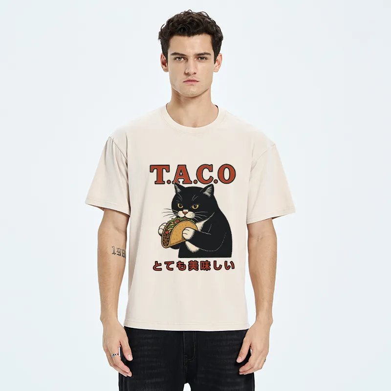 Tokyo-Tiger Cat Eating Taco Washed T-Shirt