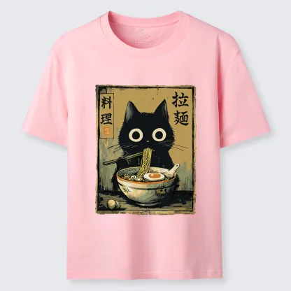 Tokyo-Tiger Cute Black Cat Eating Ramen Japan Classic T-Shirt
