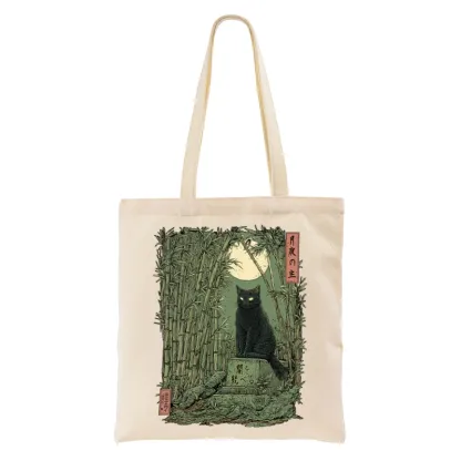 Tokyo-Tiger Black Cat In The Bamboo Forest Tote Bag
