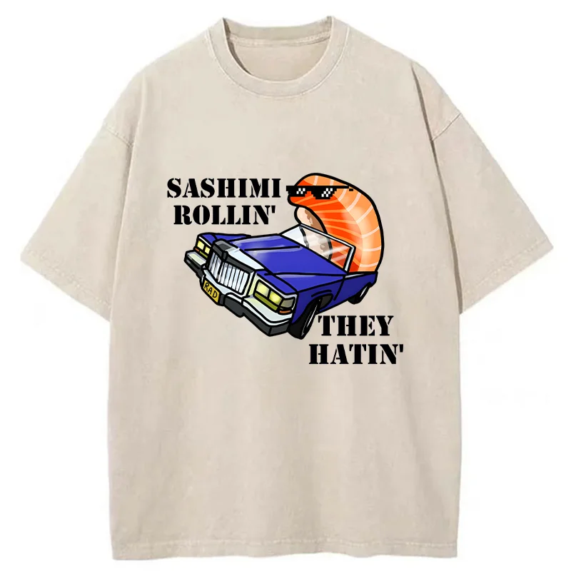 Tokyo-Tiger Sushi Driving Washed T-Shirt