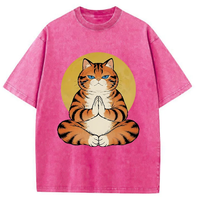 Tokyo-Tiger Meditating Orange Cat Washed T-Shirt