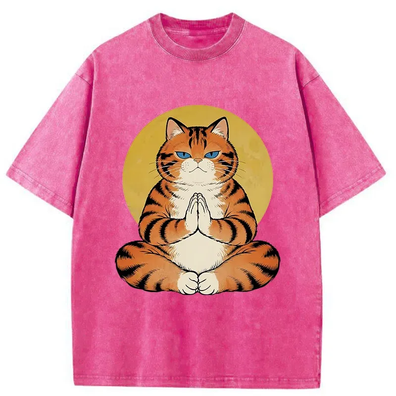Tokyo-Tiger Meditating Orange Cat Washed T-Shirt