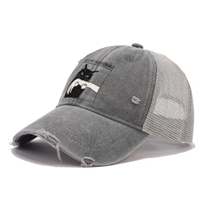 Tokyo-Tiger Black Cat Biting Trucker Cap