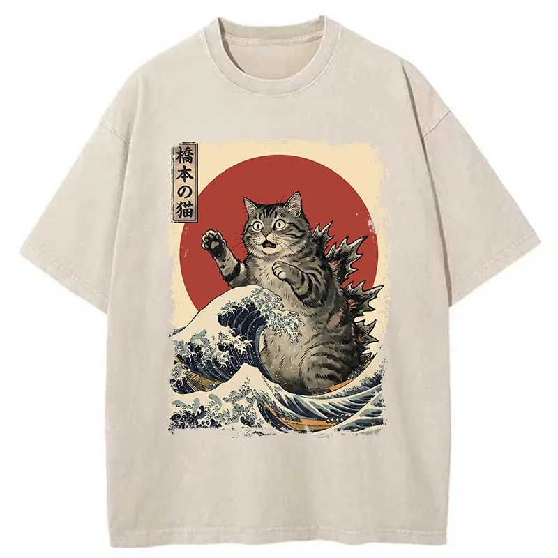 Tokyo-Tiger Catzilla Is Causing Destruction Washed T-Shirt