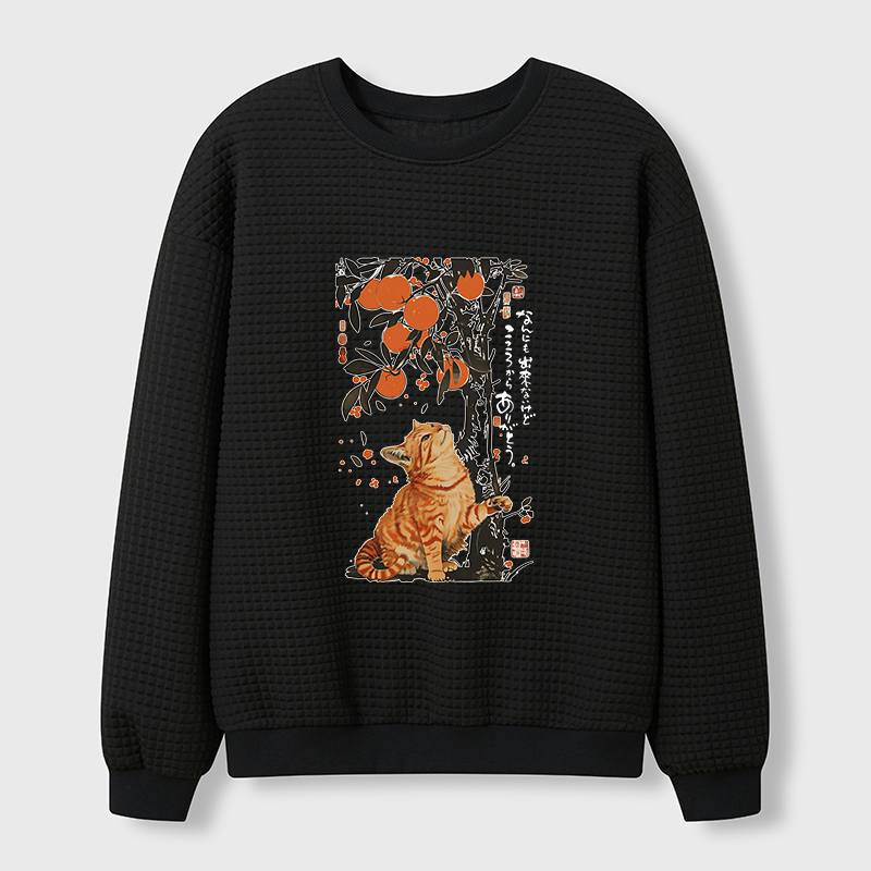 Tokyo-Tiger Orange Cat Wants To Eat Oranges Waffle Sweatshirt