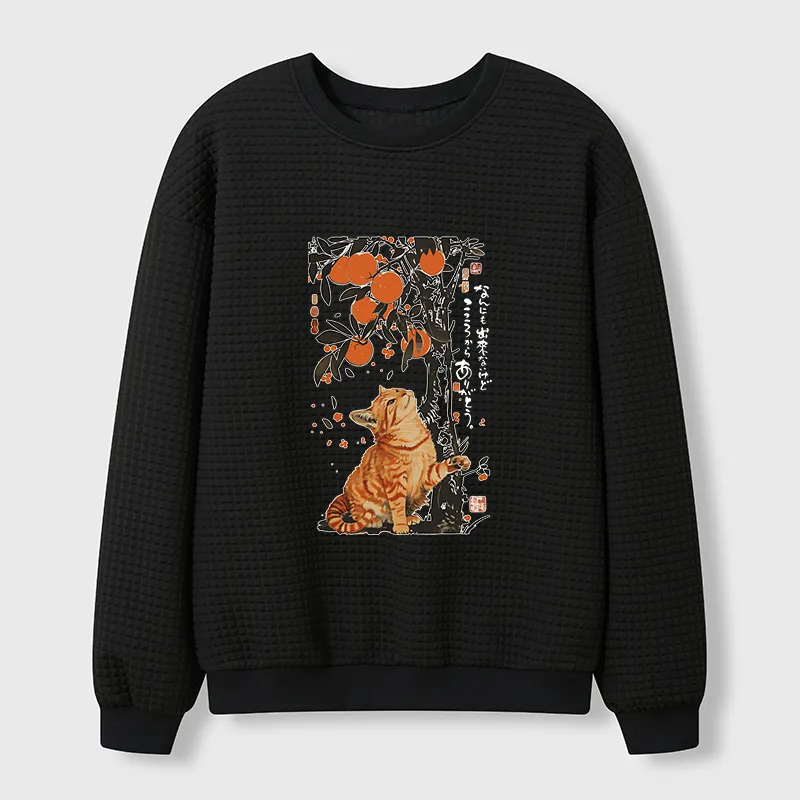 Tokyo-Tiger Orange Cat Wants To Eat Oranges Waffle Sweatshirt