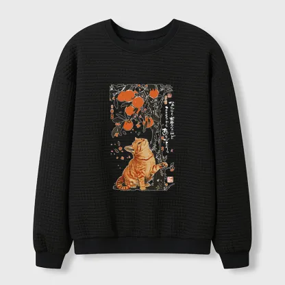 Tokyo-Tiger Orange Cat Wants To Eat Oranges Waffle Sweatshirt
