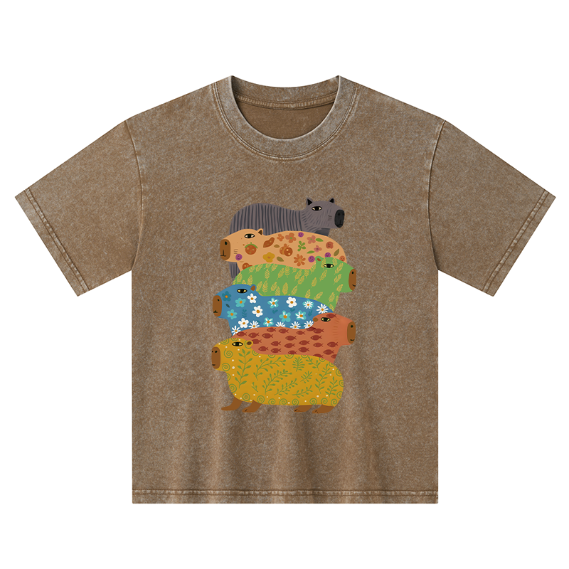 Tokyo-Tiger Colorful Capybaras Kids Washed T-Shirt