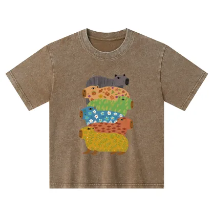 Tokyo-Tiger Colorful Capybaras Kids Washed T-Shirt