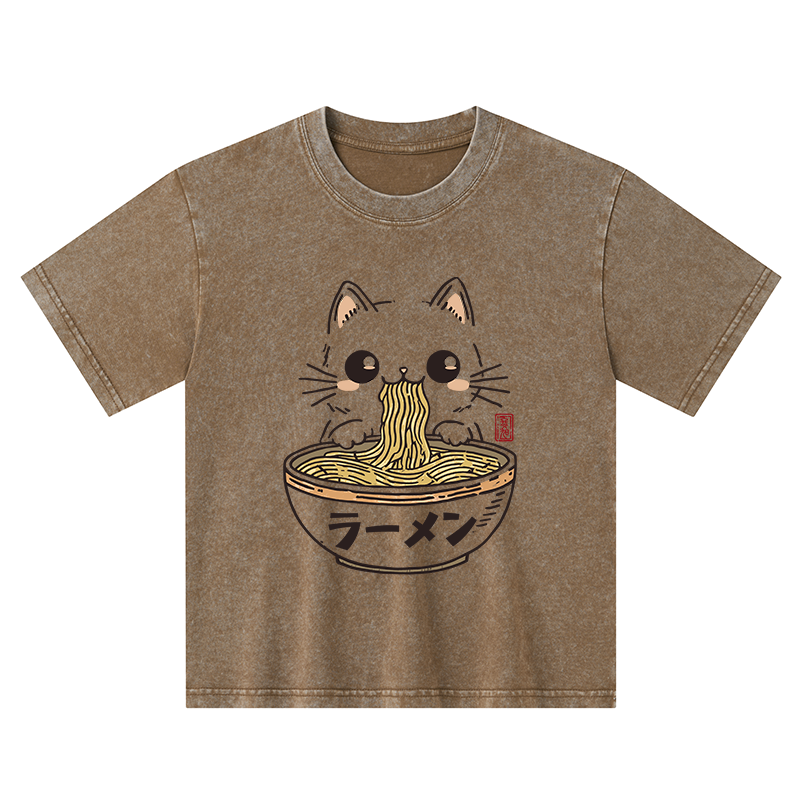 Tokyo-Tiger Purramen Time Kids Washed T-Shirt