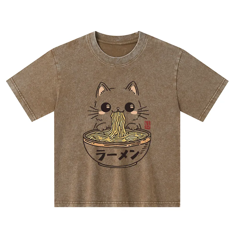 Tokyo-Tiger Purramen Time Kids Washed T-Shirt