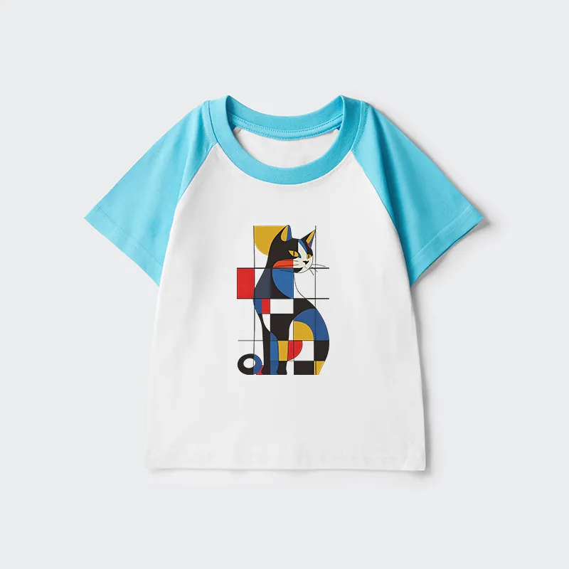 Tokyo-Tiger Mondrian Cat Kids Raglan T-shirt
