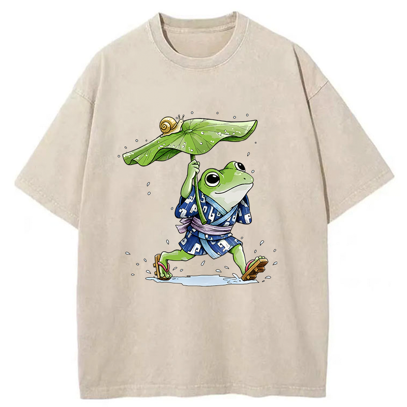 Tokyo-Tiger Frog Seeking Shelter From The Rain Washed T-Shirt