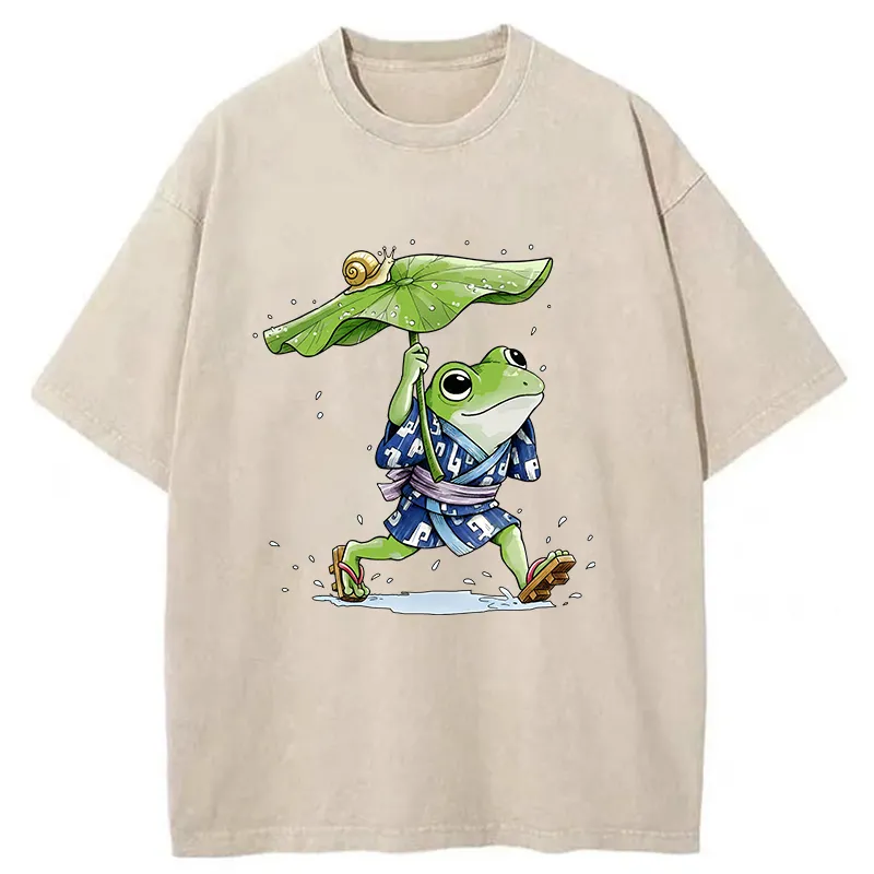 Tokyo-Tiger Frog Seeking Shelter From The Rain Washed T-Shirt
