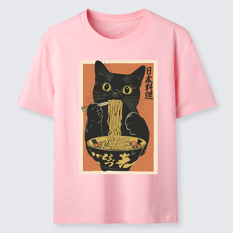 Tokyo-Tiger Black Cat Eats Japan Ramen Classic T-Shirt
