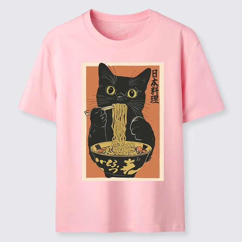 Tokyo-Tiger Black Cat Eats Japan Ramen Classic T-Shirt