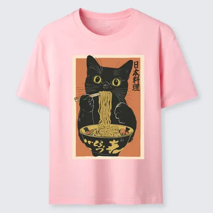 Tokyo-Tiger Black Cat Eats Japan Ramen Classic T-Shirt