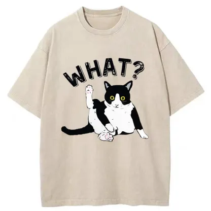 Tokyo-Tiger Cat's Question Washed T-Shirt