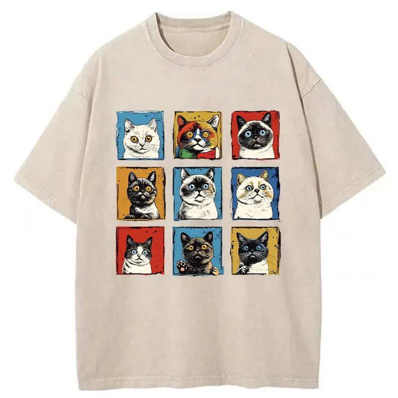 Tokyo-Tiger Pop Art Cat Washed T-Shirt