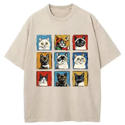 Tokyo-Tiger Pop Art Cat Washed T-Shirt