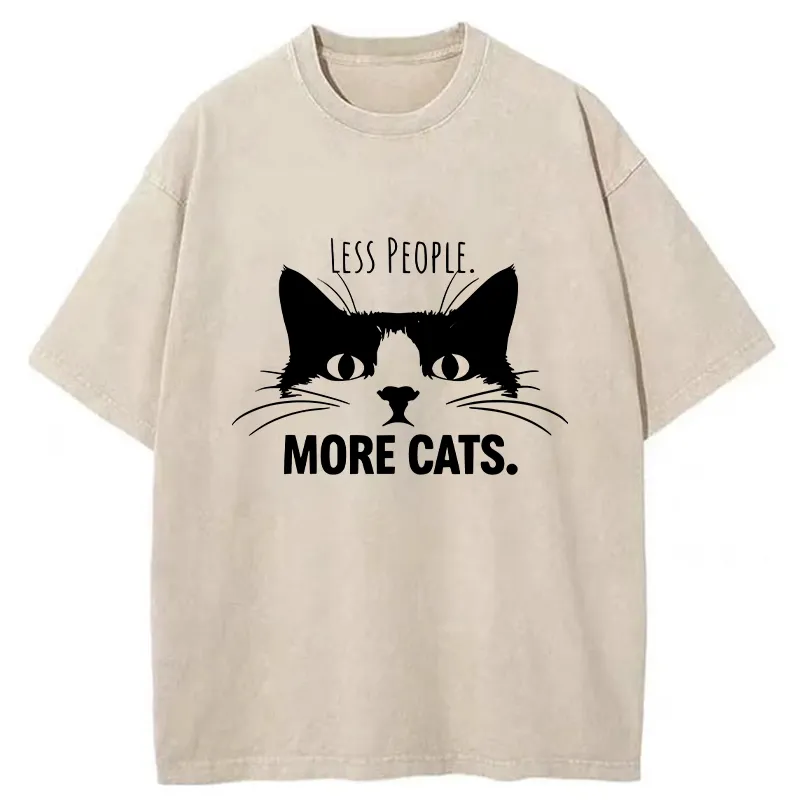 Tokyo-Tiger Less People More Cats Funny Washed T-Shirt