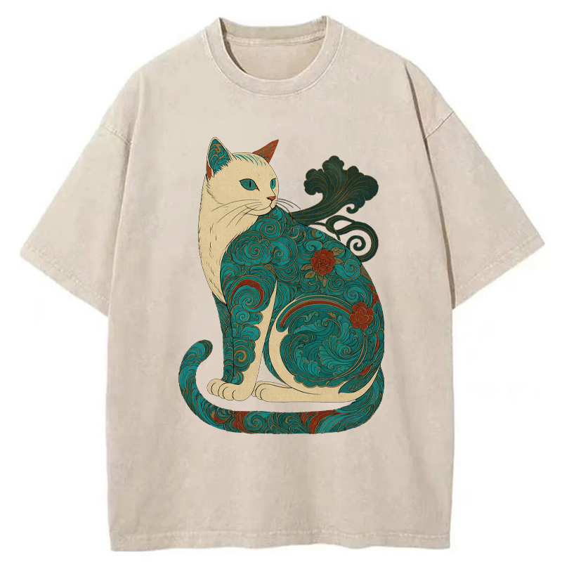 Tokyo-Tiger Cat Of Clouds And Waves Washed T-Shirt
