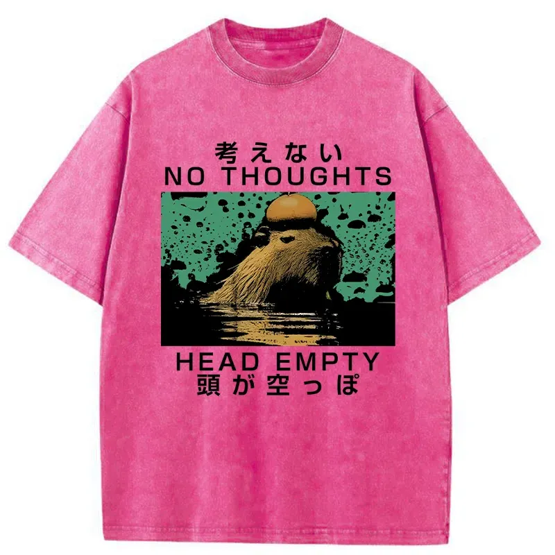Tokyo-Tiger Capybara No Thoughts Head Empty Washed T-Shirt
