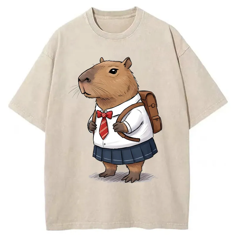 Tokyo-Tiger Capybara Wearing A Skirt Washed T-Shirt