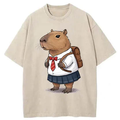 Tokyo-Tiger Capybara Wearing A Skirt Washed T-Shirt