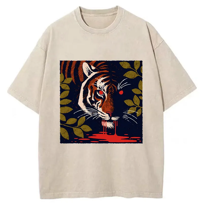 Tokyo-Tiger Tiger Lurking In The Darkness Washed T-Shirt