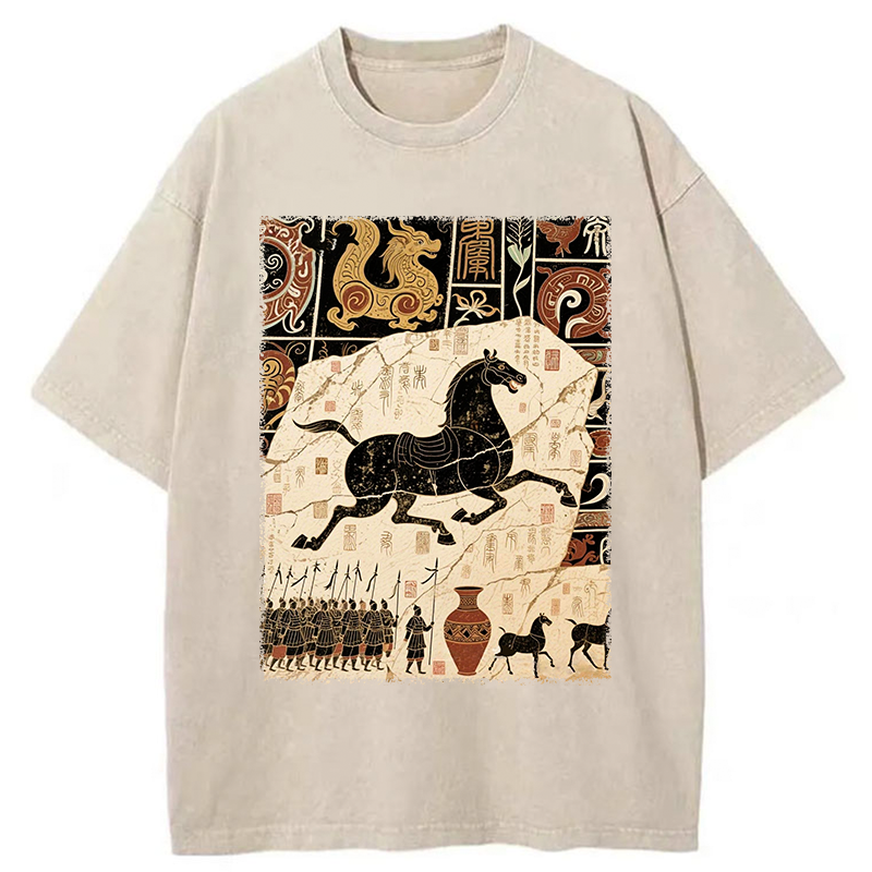 Tokyo-Tiger Mural Of A Horse Washed T-Shirt