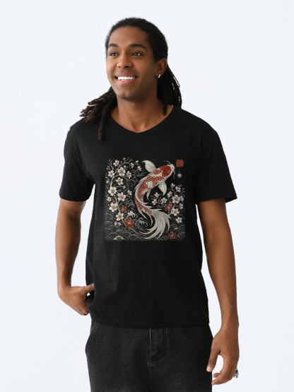 Tokyo-Tiger Vintage Sakura And Koi V-Neck Classic T-Shirt