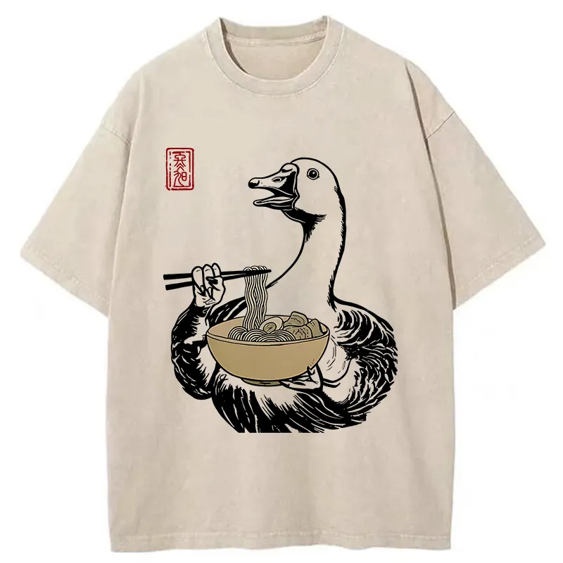 Tokyo-Tiger Goose Eating Ramen Washed T-Shirt