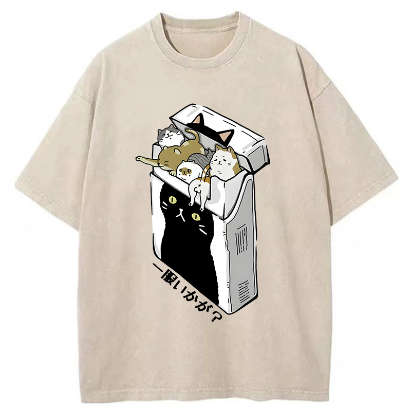 Tokyo-Tiger Have A Catgarette？ Washed T-Shirt