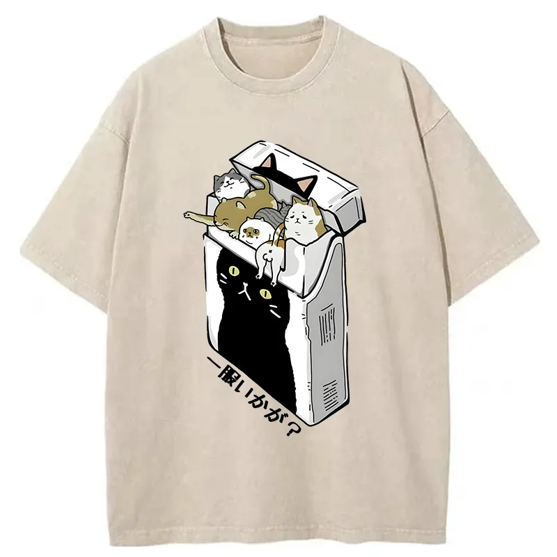 Tokyo-Tiger Have A Catgarette？ Washed T-Shirt