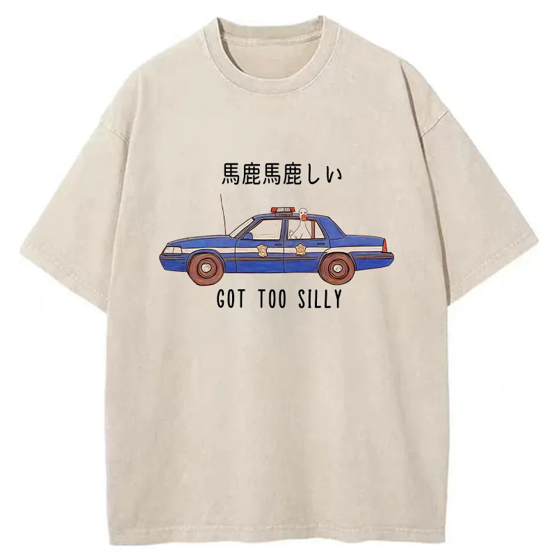 Tokyo-Tiger Stupid Goose Sitting In Police Car Washed T-Shirt