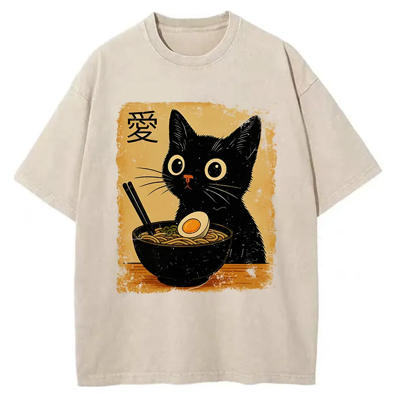 Tokyo-Tiger The Black Cat Ate Ramen Washed T-Shirt